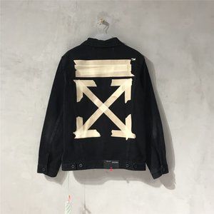 Off-White classic cross arrow loose lazy style black denim jacket